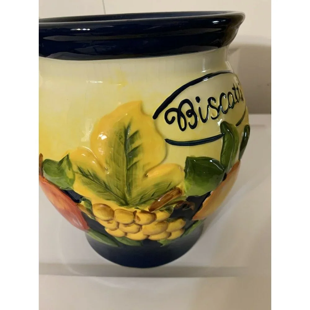 Nonni's Hand Painted Biscotti Cookie Jar,‎ Fruit Theme No Lid